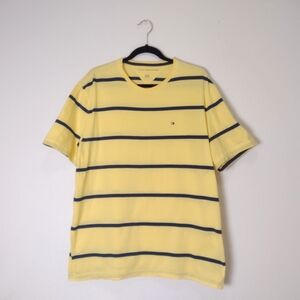 Tommy Hilfiger 100% Cotton Striped Short Sleeve Crewneck T-Shirt Yellow Blue XL